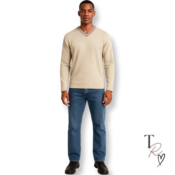 Old Navy Vintage Y2K Ribbed V-Neck Long Sleeve Sweater (Men’s L) NWT - Picture 1 of 11